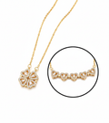 Gold necklace with a detailed pendant on a white background
